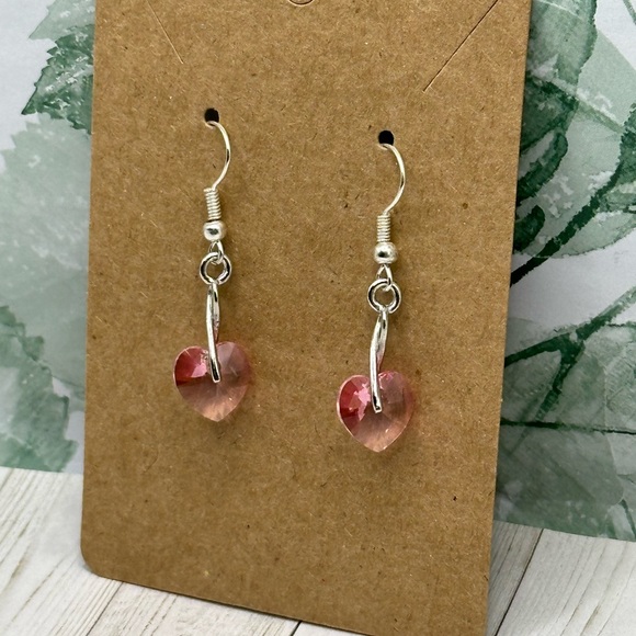 Brand New Sterling Silver and Pink Swarovski Elements Crystal Heart Earrings - Picture 6 of 7